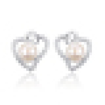Damen Elegant 925 Sterling Silber Intarsien Süßwasser Perle Herzförmige Ohrringe